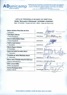 Ata de Reunião da Diretoria 2005-2007 em 10/10/2005 às 18:00.