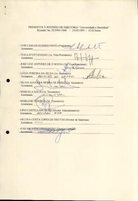 Ata de Reunião da Diretoria  número 2 / 1995-1996 em 25/05/1995 às 10:00.