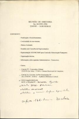 Ata de Reunião da Diretoria  número 1 / 1995-1996 em 22/05/1995 às 14:00.