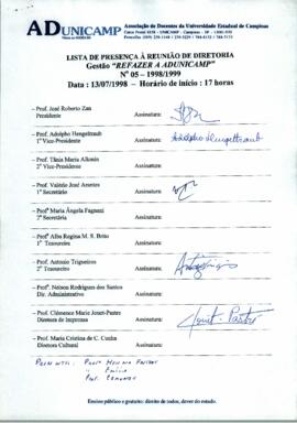 Ata de Reunião da Diretoria número 05 / 1998-1999 em 13/07/1998 às 17:00.