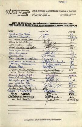 Lista de presença de Ata de Conselho de Representantes de 10-06-1994