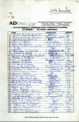 Lista de presença de Ata de Assembleia Geral de 15-06-2000