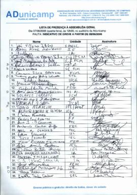 Lista de presença de Ata de Assembleia Geral de 07-06-2006