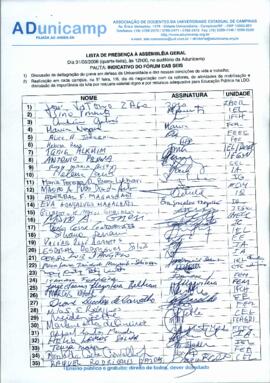 Lista de presença de Ata de Assembleia Geral de 31-05-2006
