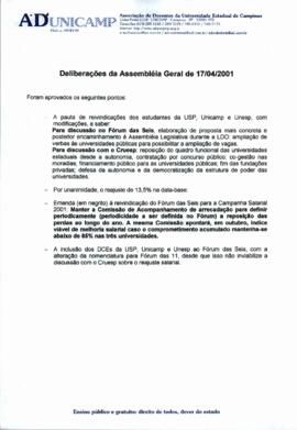 Lista de presença de Ata de Assembleia Geral Extraordinária de 17-04-2001