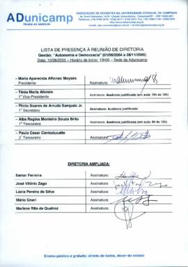 Ata de Reunião da Diretoria 2004-2005 em 10/08/2005 às 10:00.