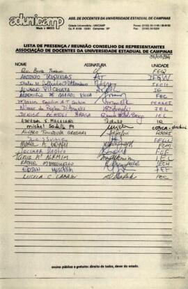 Lista de presença de Ata de Conselho de Representantes de 31-05-1994