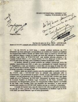 Ofício nº 487/95-DML de Fortunato Antônio Badan Palhares a José Martins Filho, reitor da Unicamp