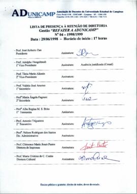 Ata de Reunião da Diretoria número 04 / 1998-1999 em 29/06/1998 às 17:00.