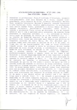 Ata de Reunião da Diretoria número 27 / 1995-1996 em 07/03/1996 às 15:00.