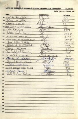Lista de presença de Ata de Assembleia Geral Ordinária de 20-09-1990