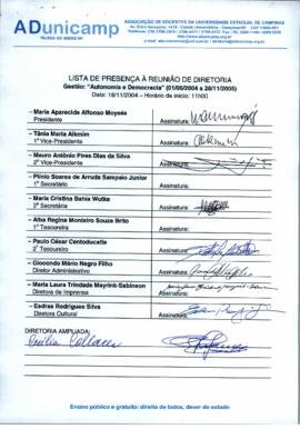 Ata de Reunião da Diretoria 2004-2005 em 18/11/2004 às 11:00.