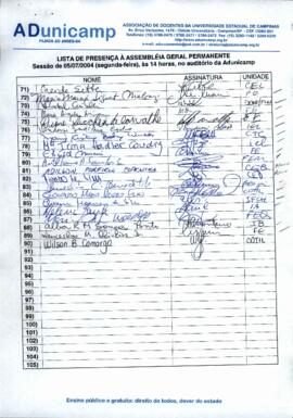 Lista de presença de Ata de Assembleia Geral de 05-07-2004