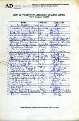 Lista de presença de Ata de Assembleia Geral de 30-08-2000