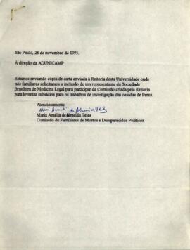 Cartas de Maria Amélia de Almeida Teles à direção da ADunicamp e ao Prof. Dr. José Martins Filho,...