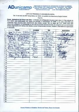 Lista de presença de Ata de Assembleia Geral de 15-05-2007