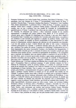 Ata de Reunião da Diretoria  número 25 / 1995-1996 em 22/02/1996 às 09:00.