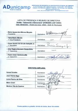 Ata de Reunião da Diretoria 2004-2005 em 08/09/2005 às 12:00.