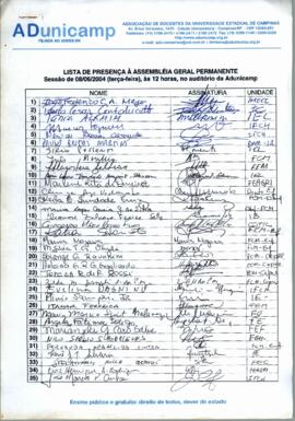 Lista de presença de Ata de Assembleia Geral de 08-06-2004