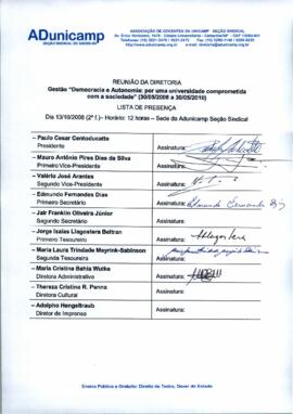Ata de Reunião da Diretoria 2008-2010 em 13/10/2008 às 12:00.