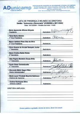 Ata de Reunião da Diretoria 2004-2005 em 16/12/2004 às 11:00.