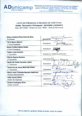 Ata de Reunião da Diretoria 2005-2007 em 09/11/2005 às 18:00.