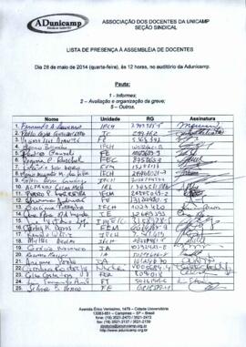 Lista de presença de Ata de Assembleia Geral de 28-05-2014