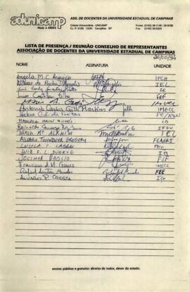 Lista de presença de Ata de Conselho de Representantes de 26-05-1994