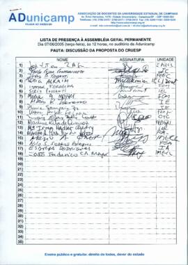 Lista de presença de Ata de Assembleia Geral de 07-06-2005