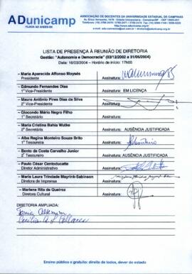 Ata de Reunião da Diretoria 2002-2004 em 18/03/2004 às 17:00.