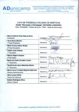 Ata de Reunião da Diretoria 2005-2007 em 07/06/2006 às 17:30.