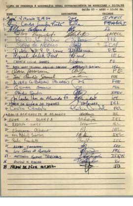 Lista de presença de Ata de Assembleia Geral Extraordinária de 20-04-1988