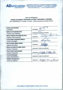 Ata de Reunião da Diretoria 2007-2008 em 14/02/2008 às 14:00.