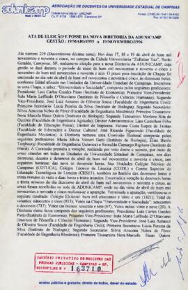 Ata de Eleição e Posse da Décima Terceira Diretoria (gestão 1995 a 1996).