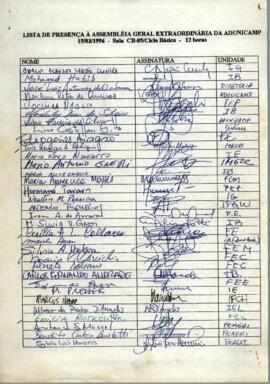 Lista de presença de Ata de Assembleia Geral Extraordinária de 19-03-1996