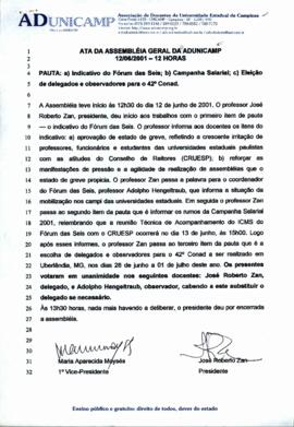 Lista de presença de Ata de Assembleia Geral de 12-06-2001