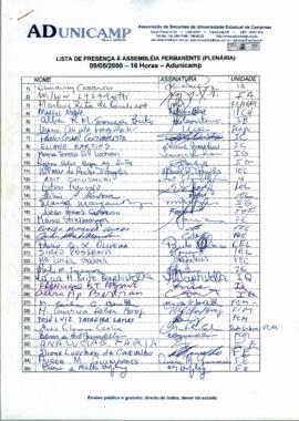 Lista de presença de Ata de Assembleia Geral de 09-05-2000