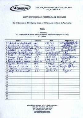 Lista de presença de Ata de Assembleia Geral de 29-05-2014