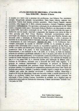 Ata de Reunião da Diretoria número 01 / 1998-1999 em 02/06/1998 às 12:00.