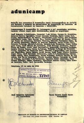 Lista de presença de Ata de Assembleia Geral Extraordinária de 13-05-1981