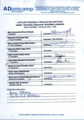 Ata de Reunião da Diretoria 2002-2004 em 24/05/2004 às 17:30.