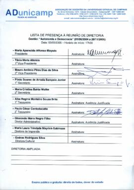 Ata de Reunião da Diretoria 2004-2005 em 03/05/2005 às 17:30.