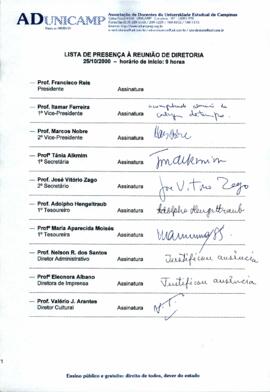 Ata de Reunião da Diretoria 1999-2001 em 25/10/2000 às 09:00.