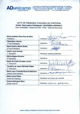 Ata de Reunião da Diretoria 2005-2007 em 04/09/2006 às 17:30.