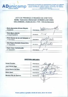 Ata de Reunião da Diretoria 2004-2005 em 24/08/2005 às 17:30.