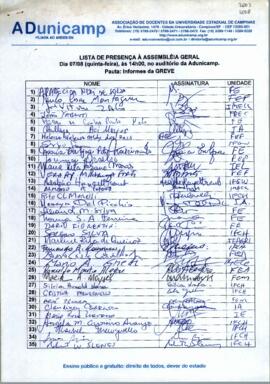 Lista de presença de Ata de Assembleia Geral de 07-08-2003