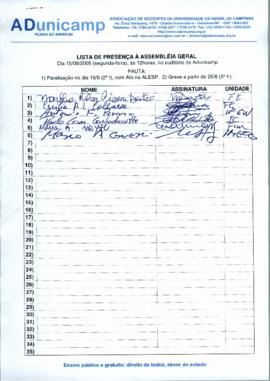 Lista de presença de Ata de Assembleia Geral de 15-08-2005