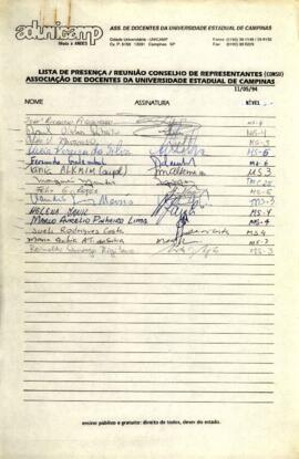 Lista de presença de Ata de Conselho de Representantes de 11-05-1994