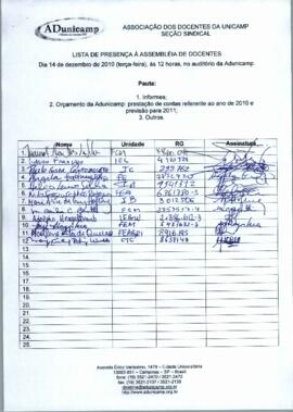 Lista de presença de Ata de Assembleia Geral de 14-12-2010