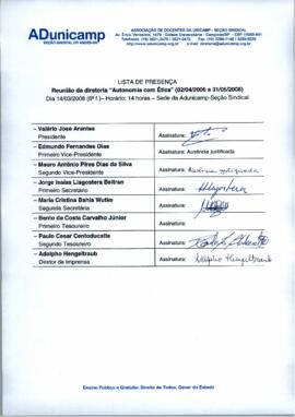 Ata de Reunião da Diretoria 2007-2008 em 14/03/2008 às 14:00.